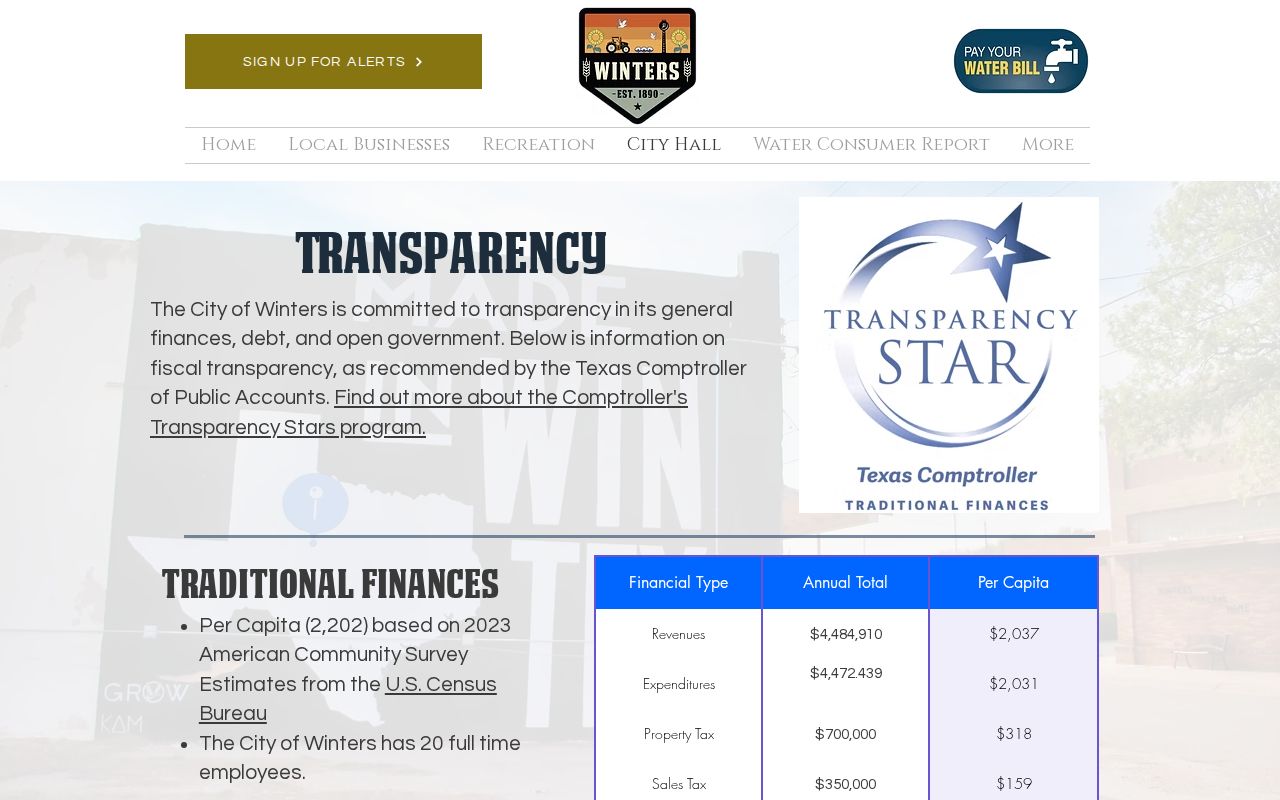 Winters public records transparency page for police record requests